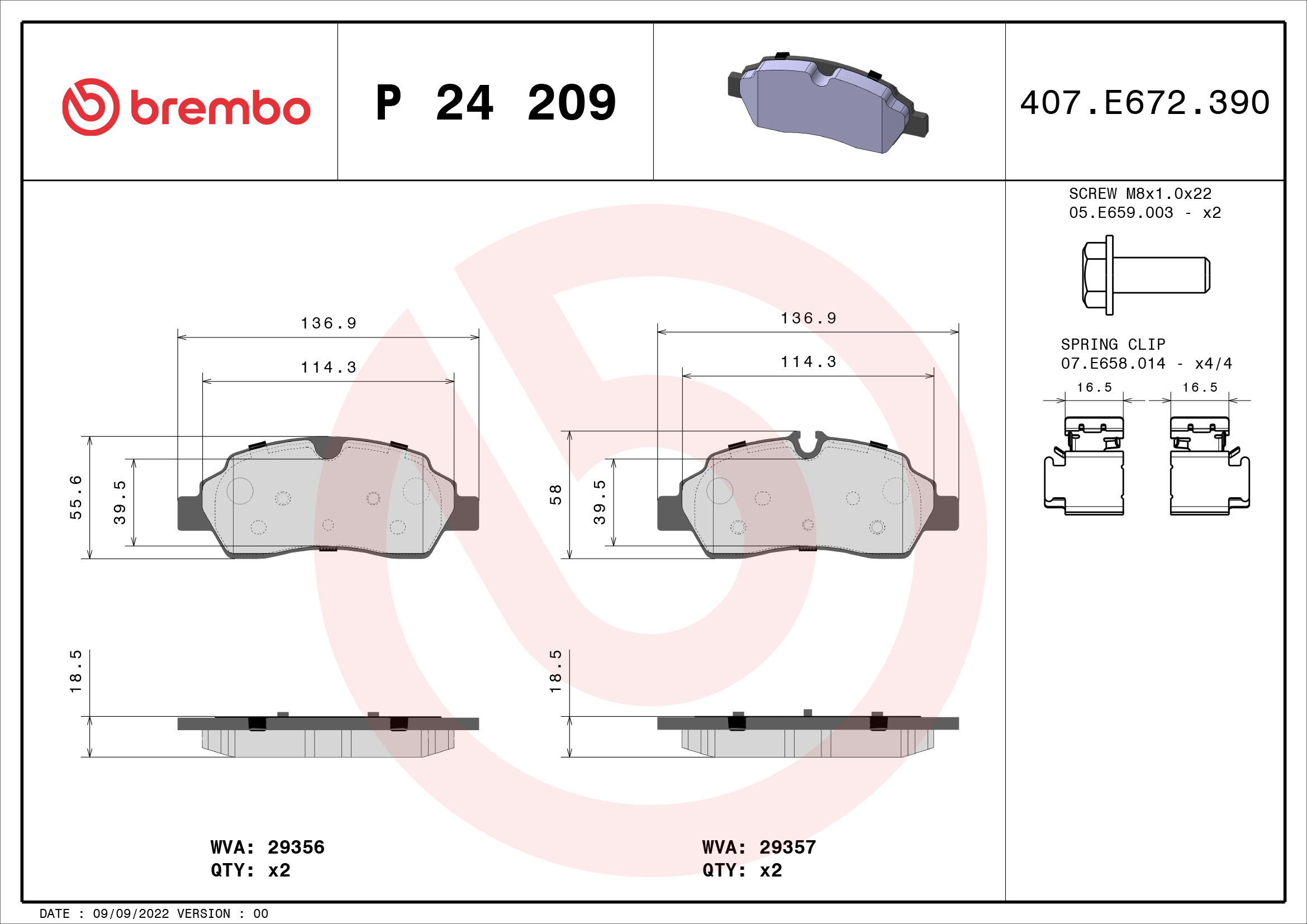 A.B.S. P 24 209 BREMBO Bremsbelagsatz, Scheibenbremse